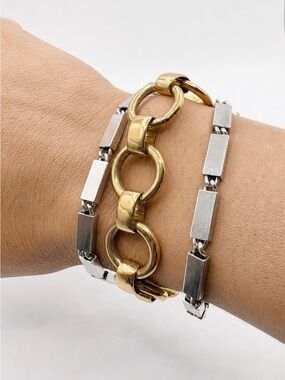 Monet Mixed Metal Gold Link and Silver Bar Bracelet Set